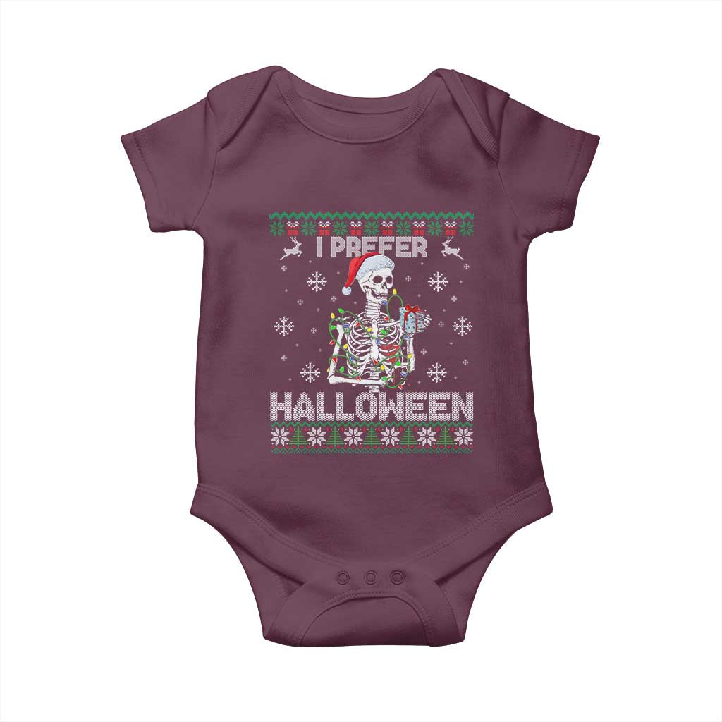 Funny Skeleton Christmas Baby Onesie I Prefer Halloween Spooky Xmas Holiday TS02 Maroon Print Your Wear
