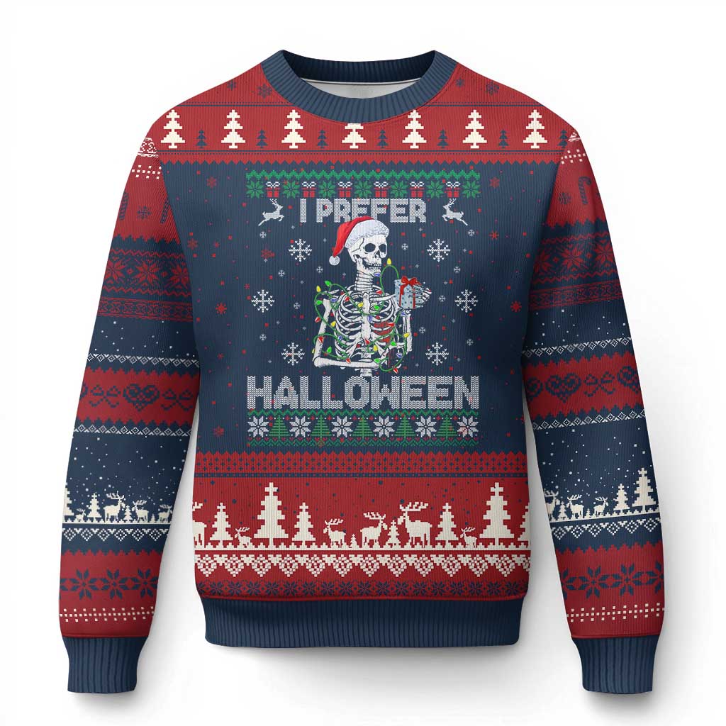 Funny Skeleton Xmas Ugly Christmas Sweater I Prefer Halloween Spooky Xmas Holiday TS02 Navy Red Print Your Wear