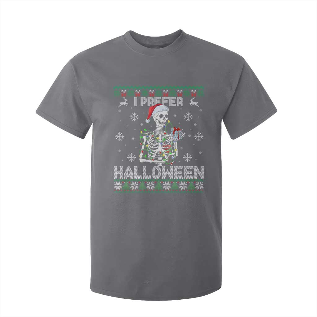 Funny Skeleton Christmas T Shirt For Kid I Prefer Halloween Spooky Xmas Holiday TS02 Charcoal Print Your Wear