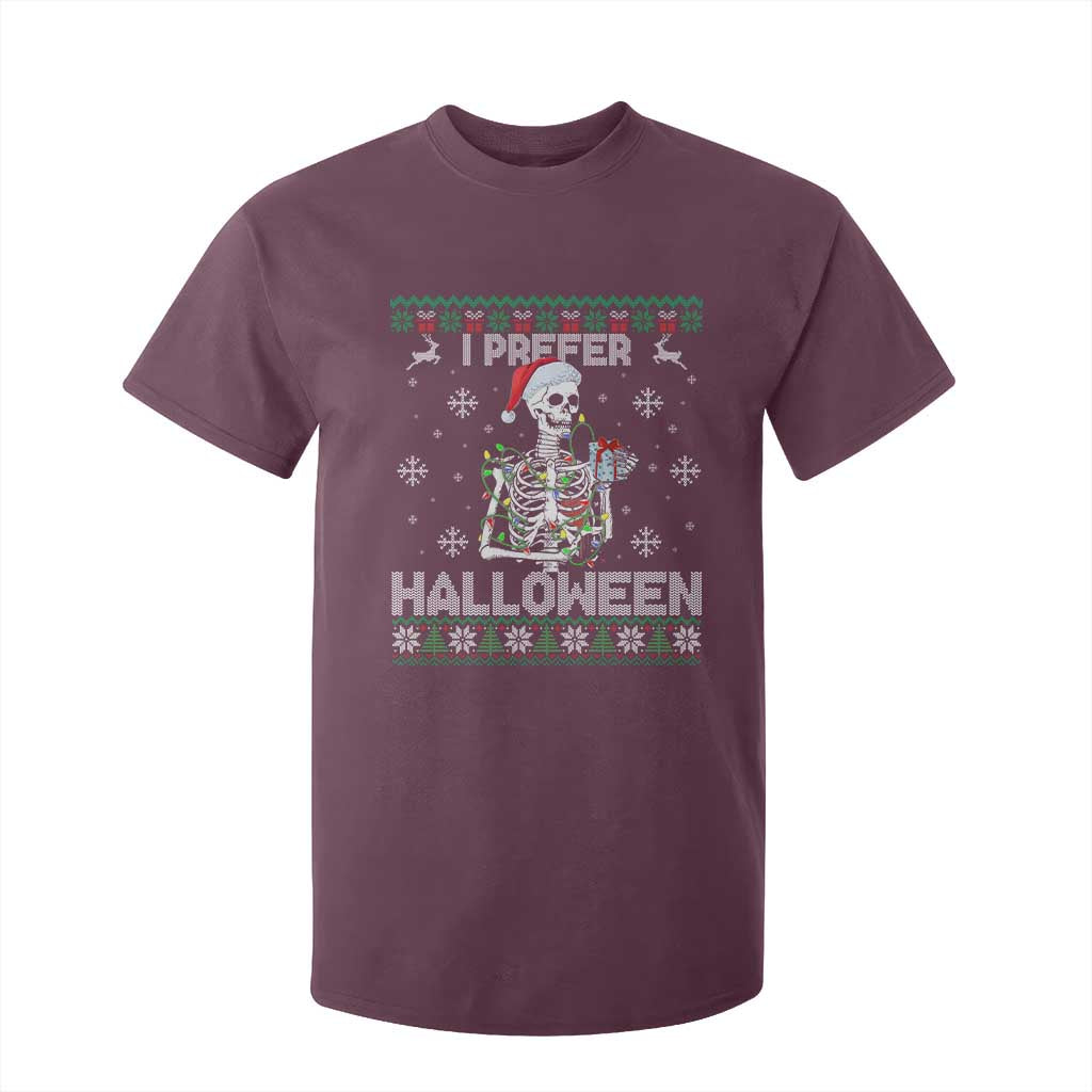 Funny Skeleton Christmas T Shirt For Kid I Prefer Halloween Spooky Xmas Holiday TS02 Maroon Print Your Wear