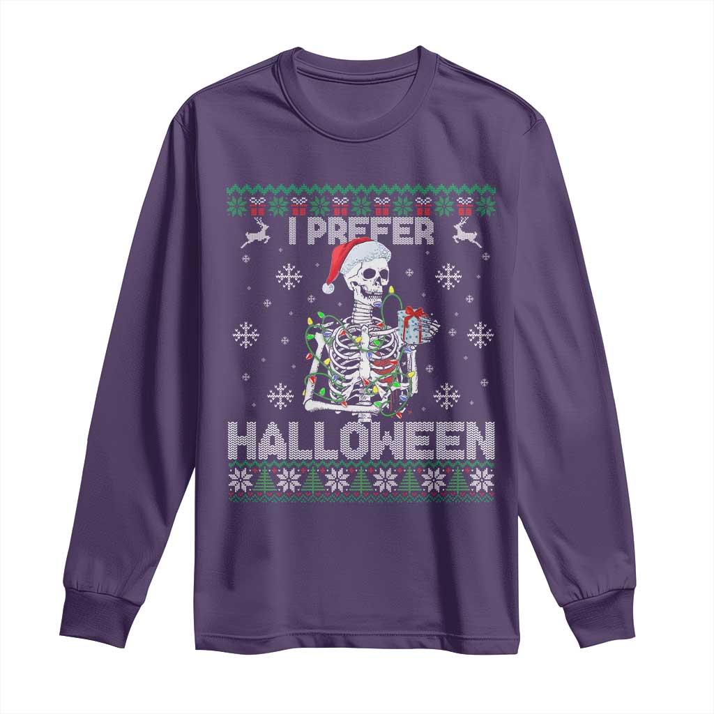 Funny Skeleton Christmas Long Sleeve Shirt I Prefer Halloween Spooky Xmas Holiday TS02 Purple Print Your Wear