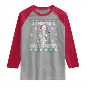 Funny Skeleton Christmas Raglan Shirt I Prefer Halloween Spooky Xmas Holiday TS02 Sport Gray Red Print Your Wear