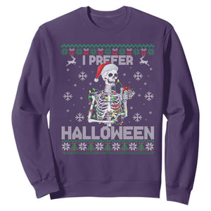 Funny Skeleton Christmas Sweatshirt I Prefer Halloween Spooky Xmas Holiday TS02 Purple Print Your Wear