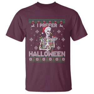 Funny Skeleton Christmas T Shirt I Prefer Halloween Spooky Xmas Holiday TS02 Maroon Print Your Wear
