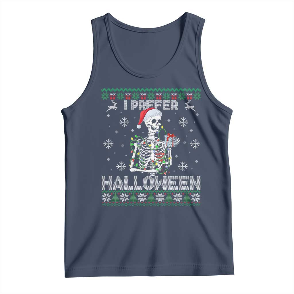 Funny Skeleton Christmas Tank Top I Prefer Halloween Spooky Xmas Holiday TS02 Navy Print Your Wear