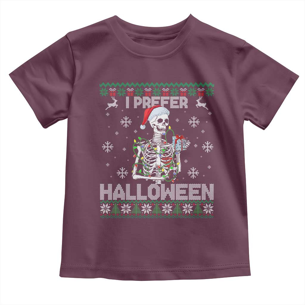 Funny Skeleton Christmas Toddler T Shirt I Prefer Halloween Spooky Xmas Holiday TS02 Maroon Print Your Wear