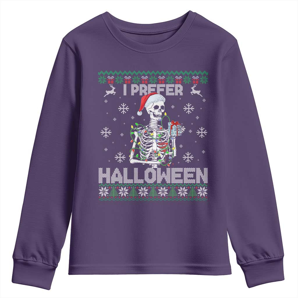 Funny Skeleton Christmas Youth Sweatshirt I Prefer Halloween Spooky Xmas Holiday TS02 Purple Print Your Wear