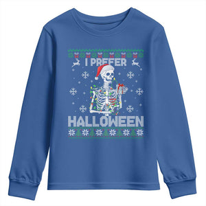 Funny Skeleton Christmas Youth Sweatshirt I Prefer Halloween Spooky Xmas Holiday TS02 Royal Blue Print Your Wear