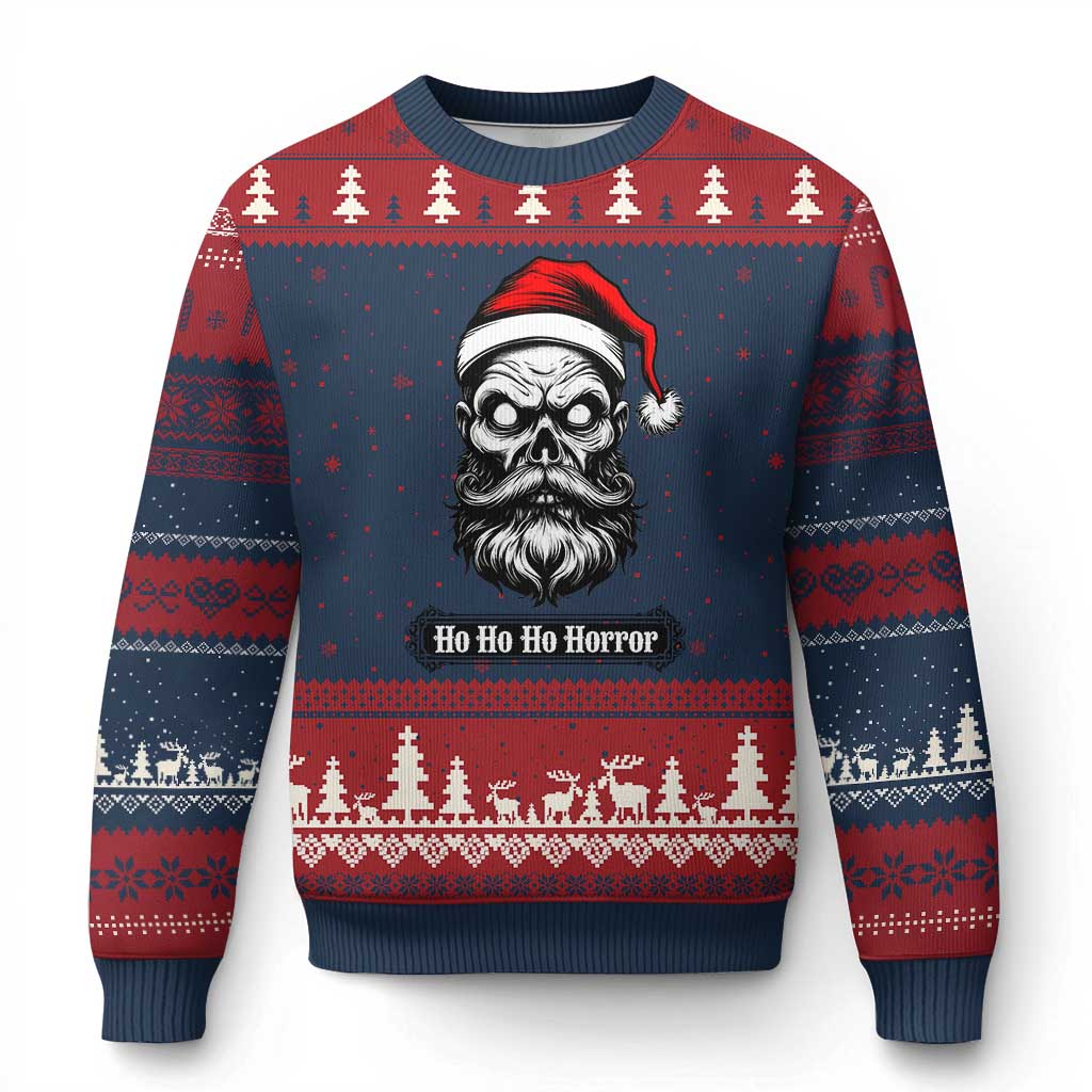 Creepy Xmas Skull Ugly Christmas Sweater Ho Ho Ho Horror Santa Gothic Holiday TS02 Navy Red Print Your Wear