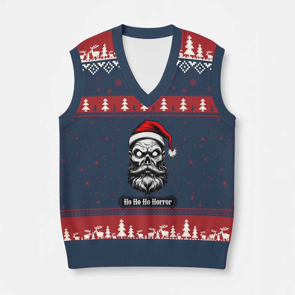 Creepy Xmas Skull V-Neck Knit Sweater Vest Ho Ho Ho Horror Santa Gothic Holiday TS02 Navy Red Print Your Wear