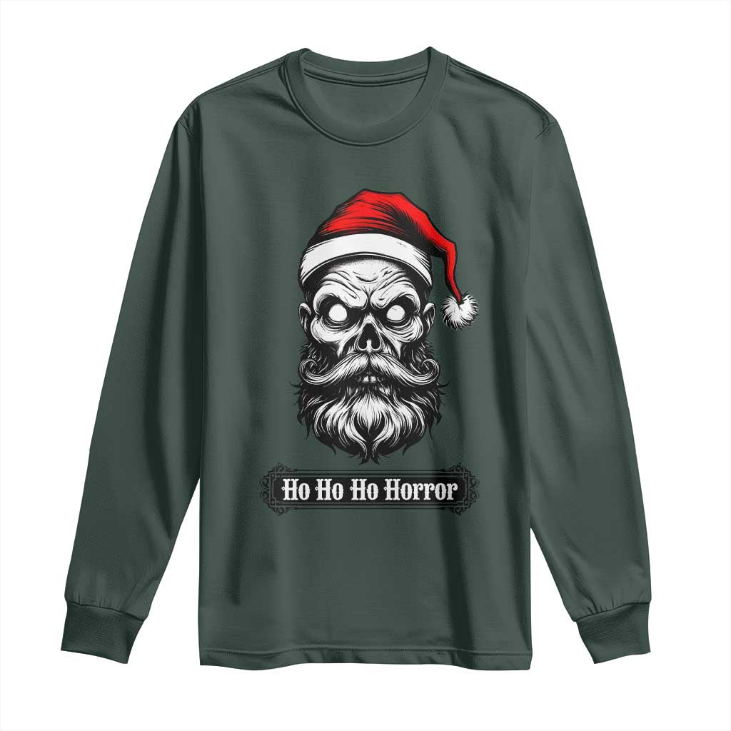 Creepy Christmas Skull Long Sleeve Shirt Ho Ho Ho Horror Santa Gothic Holiday TS02 Dark Forest Green Print Your Wear