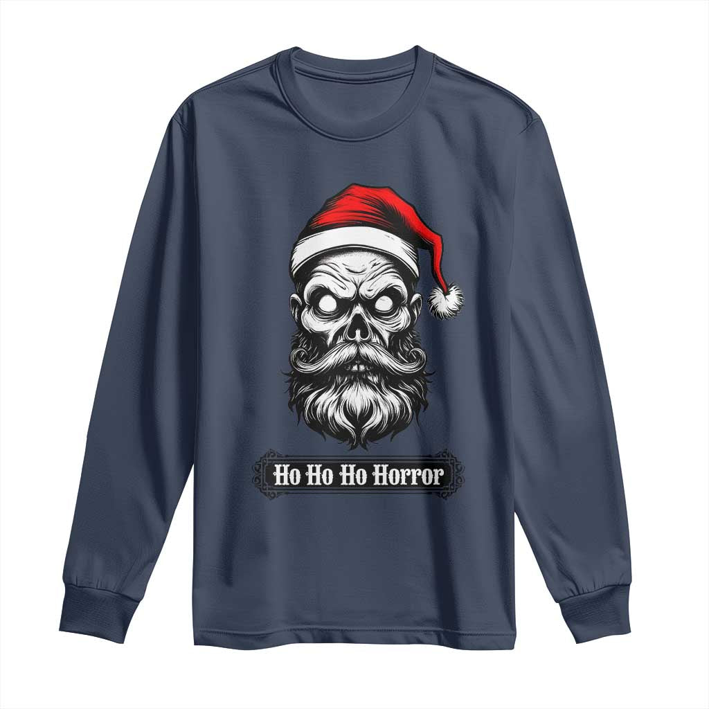 Creepy Christmas Skull Long Sleeve Shirt Ho Ho Ho Horror Santa Gothic Holiday TS02 Navy Print Your Wear