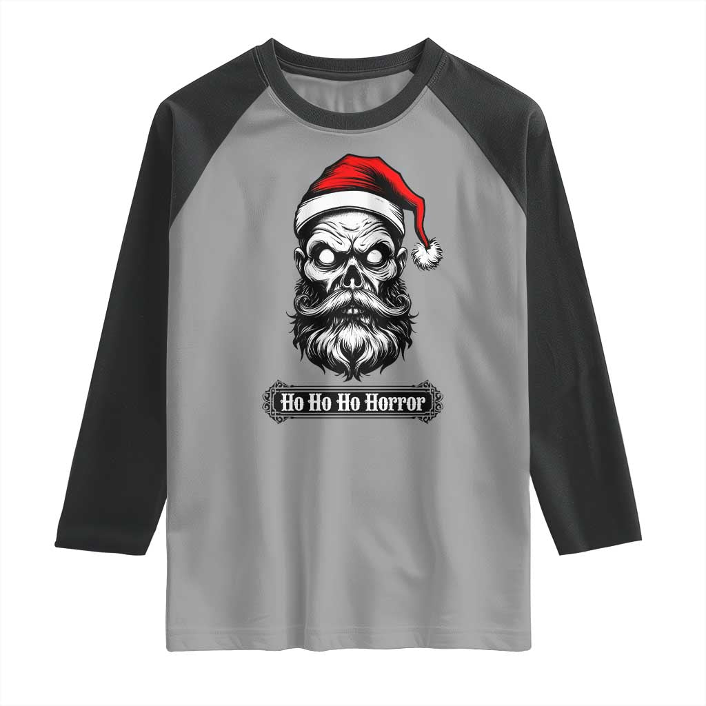 Creepy Christmas Skull Raglan Shirt Ho Ho Ho Horror Santa Gothic Holiday TS02 Sport Gray Black Print Your Wear