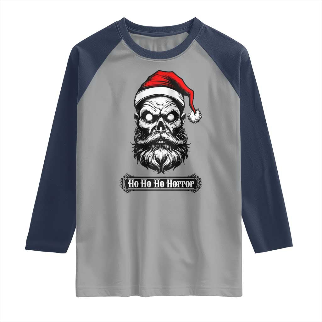 Creepy Christmas Skull Raglan Shirt Ho Ho Ho Horror Santa Gothic Holiday TS02 Sport Gray Navy Print Your Wear