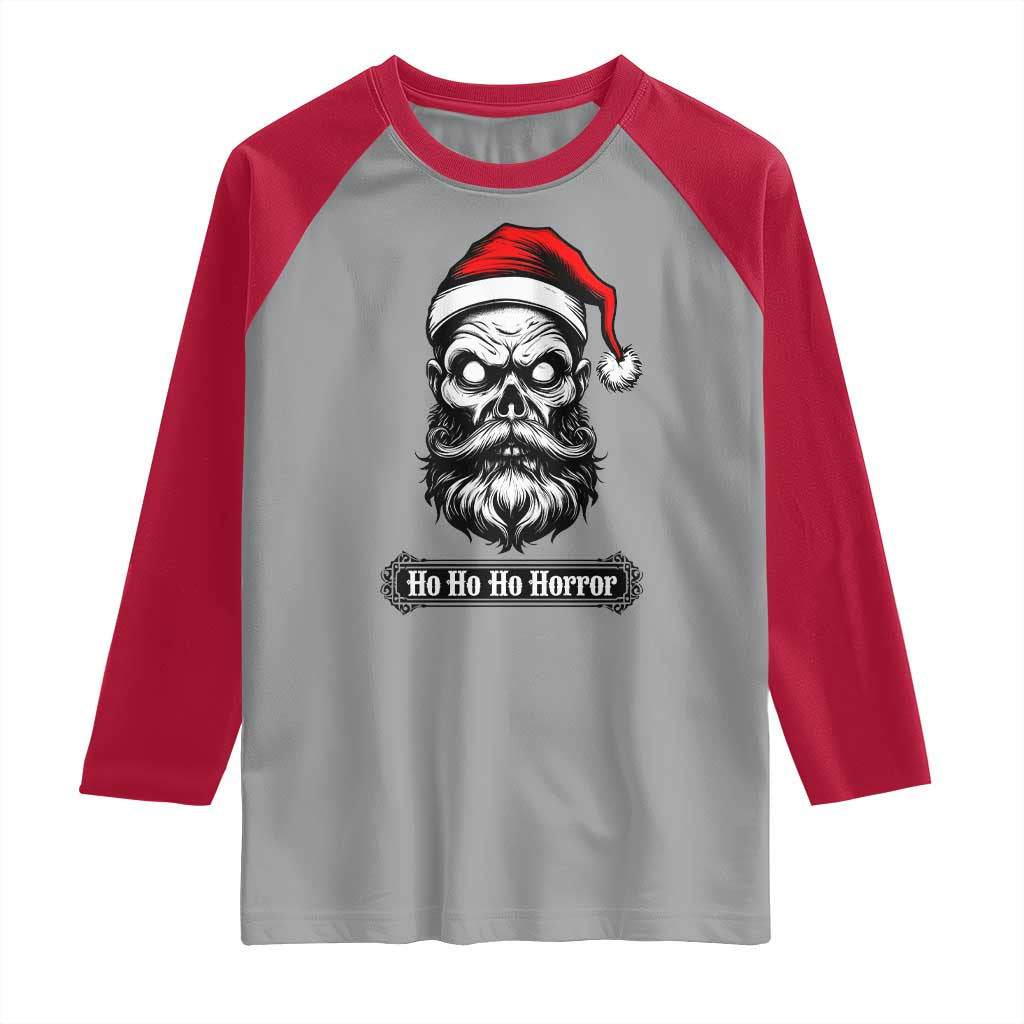 Creepy Christmas Skull Raglan Shirt Ho Ho Ho Horror Santa Gothic Holiday TS02 Sport Gray Red Print Your Wear