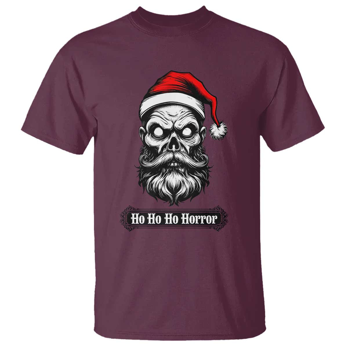 Creepy Christmas Skull T Shirt Ho Ho Ho Horror Santa Gothic Holiday TS02 Maroon Print Your Wear