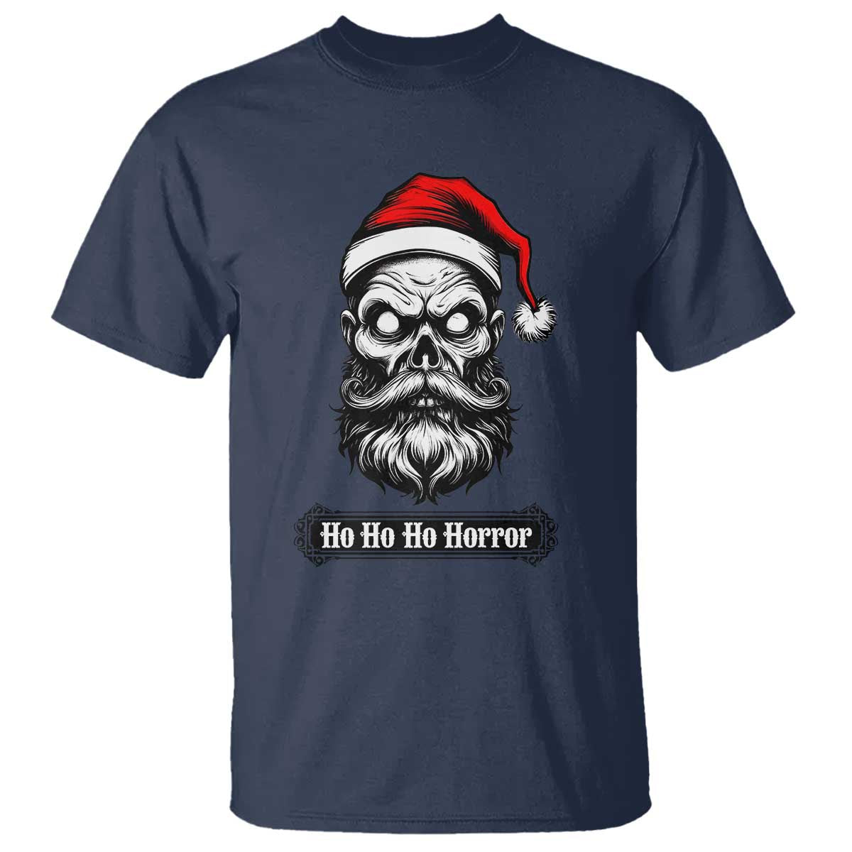 Creepy Christmas Skull T Shirt Ho Ho Ho Horror Santa Gothic Holiday TS02 Navy Print Your Wear