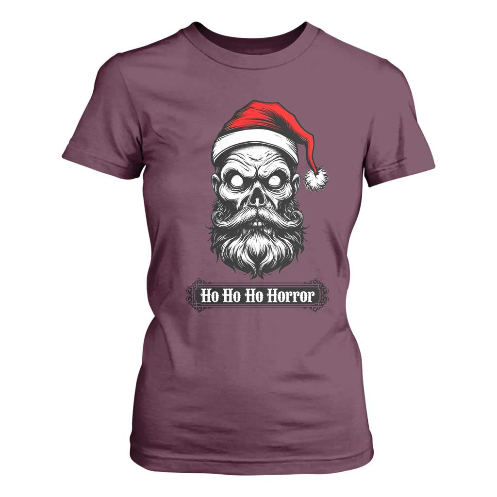 Creepy Christmas Skull T Shirt For Women Ho Ho Ho Horror Santa Gothic Holiday TS02 Maroon Print Your Wear
