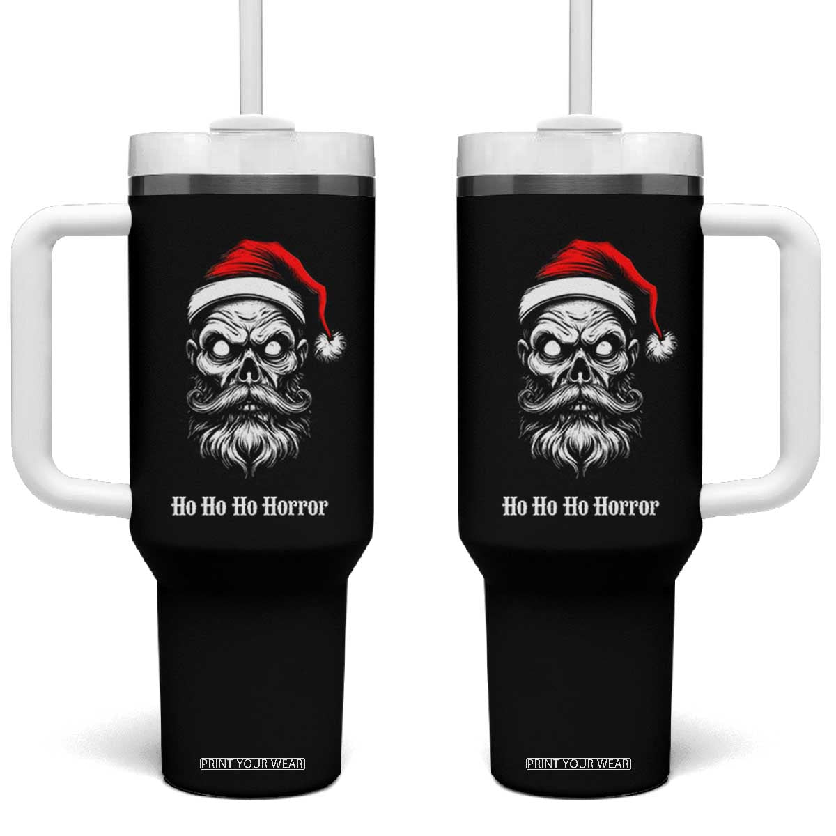 Creepy Christmas Skull Tumbler With Handle Ho Ho Ho Horror Santa Gothic Holiday TS02 One Size: 40 oz Black Print Your Wear