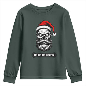 Creepy Christmas Skull Youth Sweatshirt Ho Ho Ho Horror Santa Gothic Holiday TS02 Dark Forest Green Print Your Wear