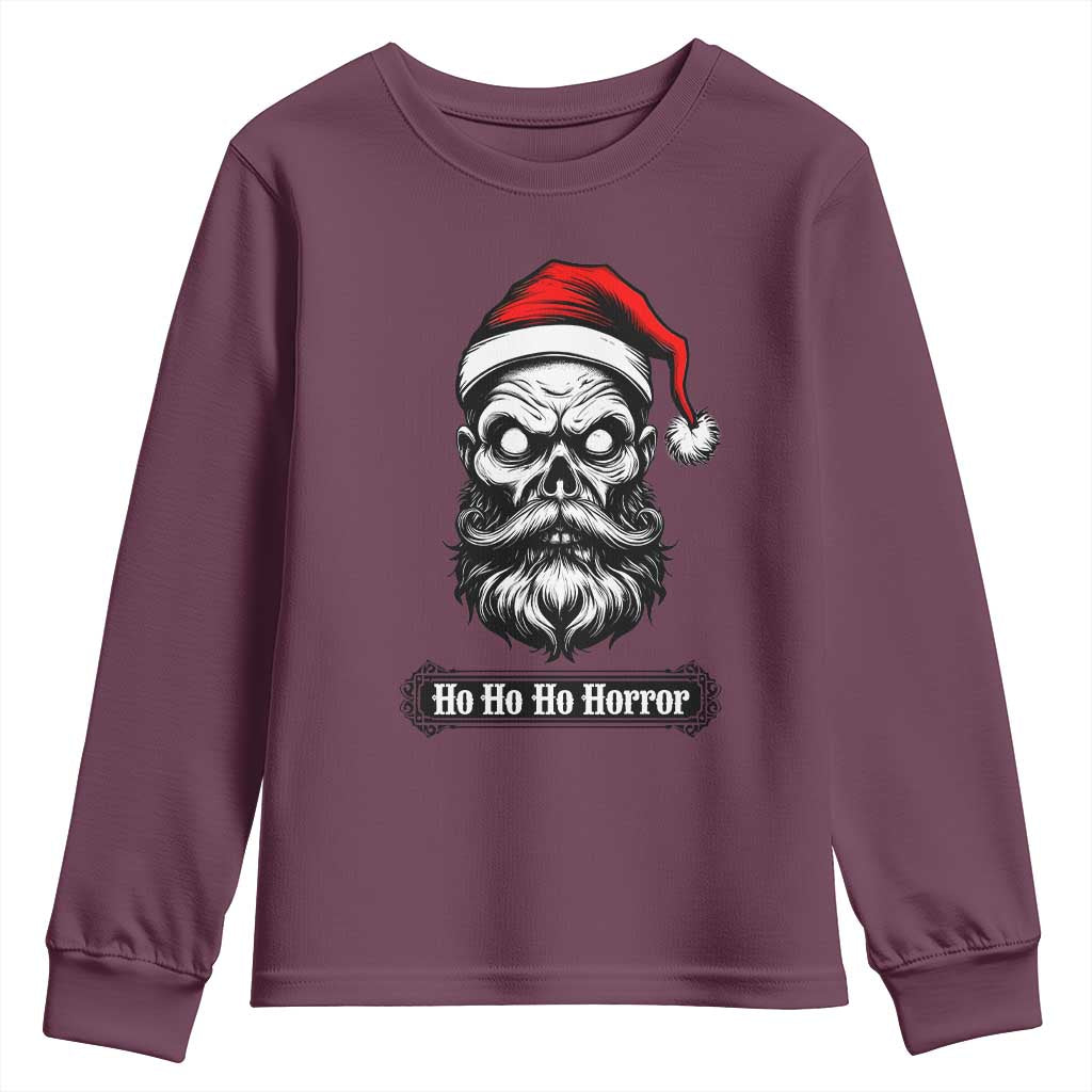 Creepy Christmas Skull Youth Sweatshirt Ho Ho Ho Horror Santa Gothic Holiday TS02 Maroon Print Your Wear