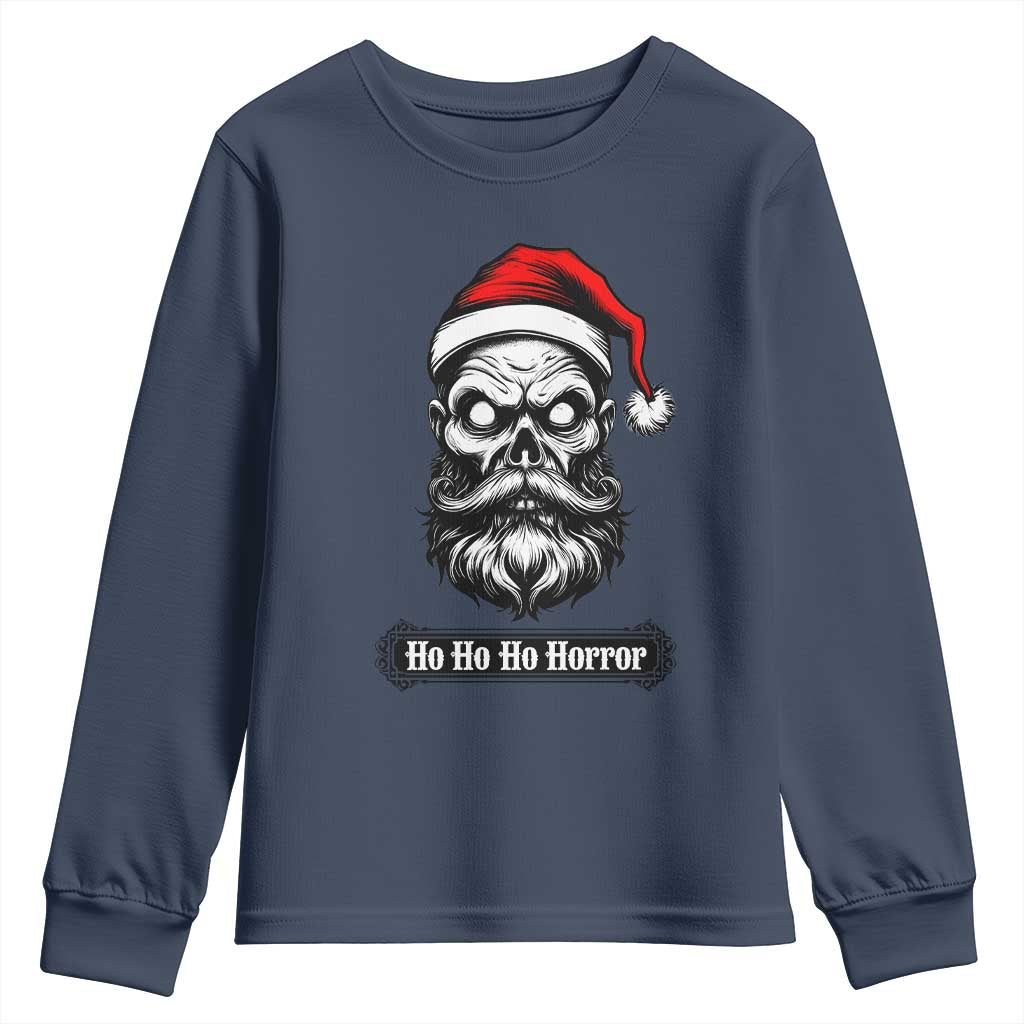 Creepy Christmas Skull Youth Sweatshirt Ho Ho Ho Horror Santa Gothic Holiday TS02 Navy Print Your Wear