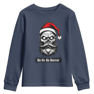 Creepy Christmas Skull Youth Sweatshirt Ho Ho Ho Horror Santa Gothic Holiday TS02 Navy Print Your Wear