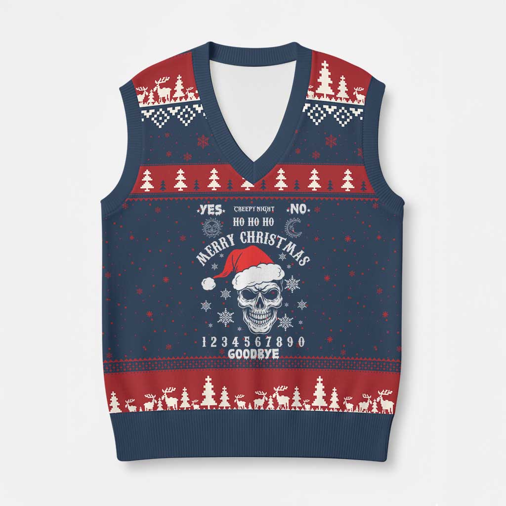 Dark Christmas Spirit Board V-Neck Knit Sweater Vest Creepy Merry Xmas Skull and Ouija Horror Holiday TS02 Navy Red Print Your Wear