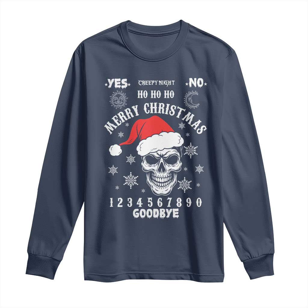Dark Christmas Spirit Board Long Sleeve Shirt Creepy Merry Xmas Skull and Ouija Horror Holiday TS02 Navy Print Your Wear