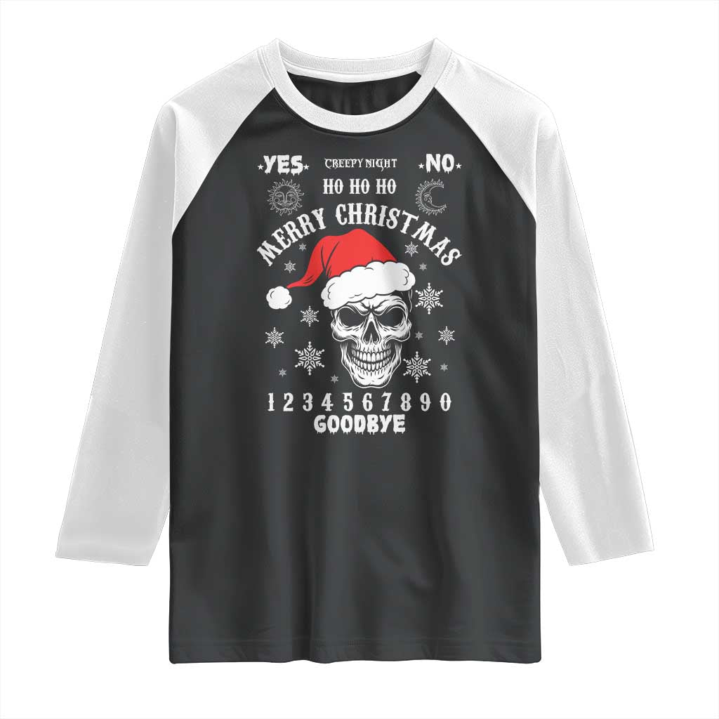 Dark Christmas Spirit Board Raglan Shirt Creepy Merry Xmas Skull and Ouija Horror Holiday TS02 Black White Print Your Wear