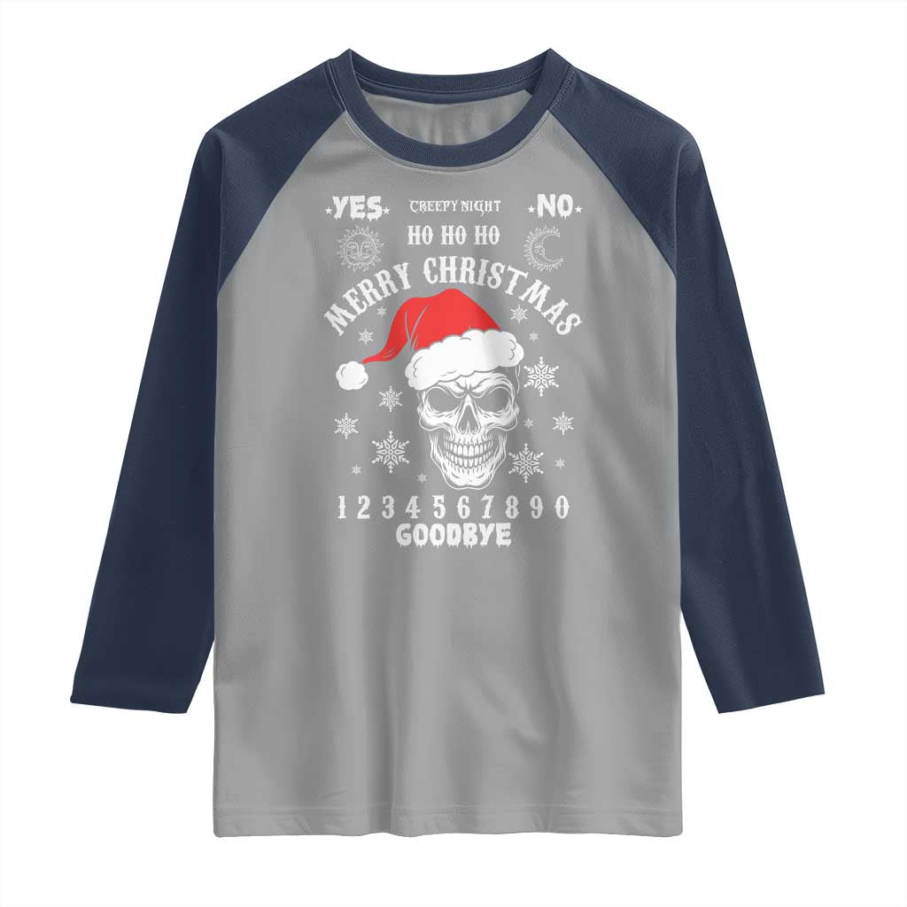 Dark Christmas Spirit Board Raglan Shirt Creepy Merry Xmas Skull and Ouija Horror Holiday TS02 Sport Gray Navy Print Your Wear