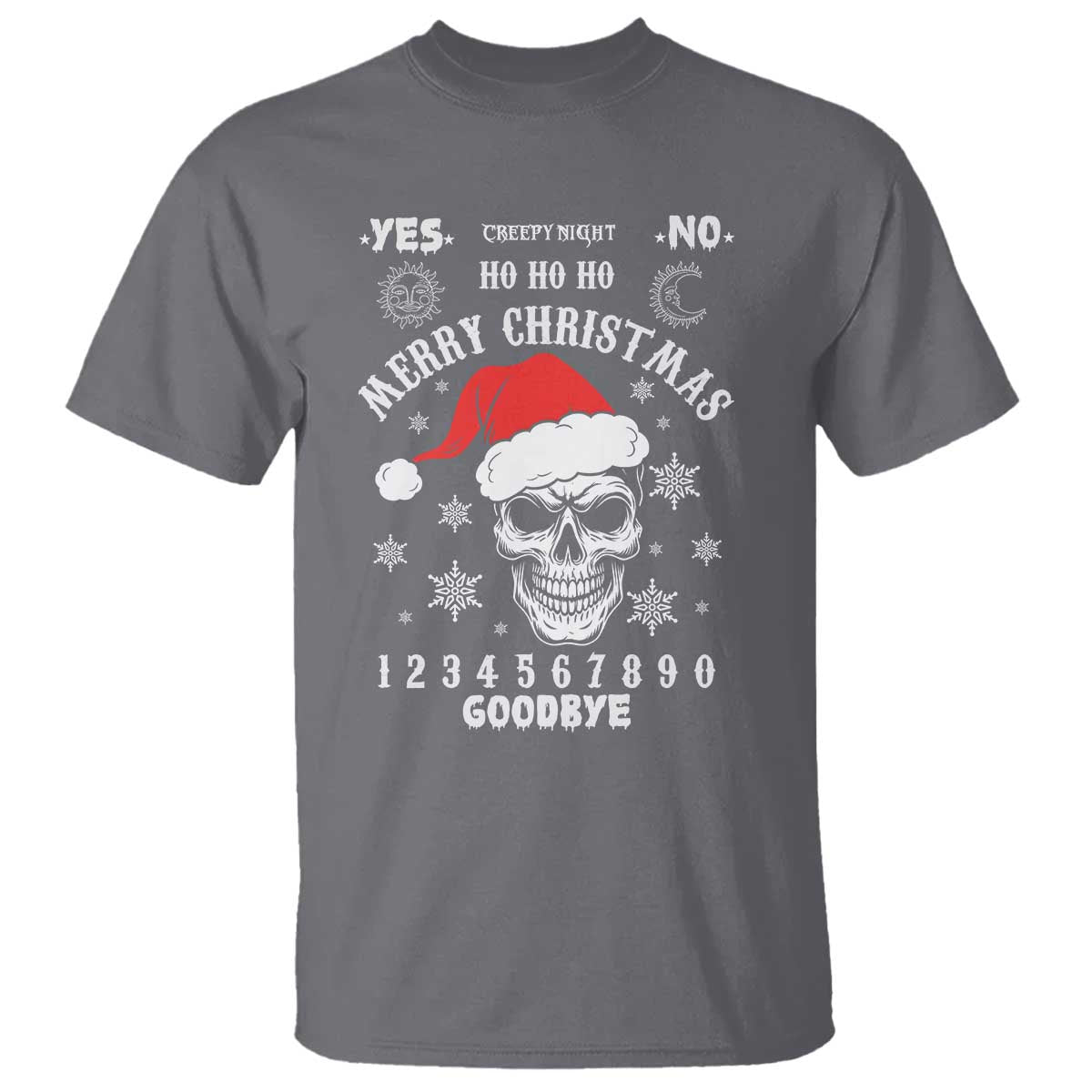 Dark Christmas Spirit Board T Shirt Creepy Merry Xmas Skull and Ouija Horror Holiday TS02 Charcoal Print Your Wear
