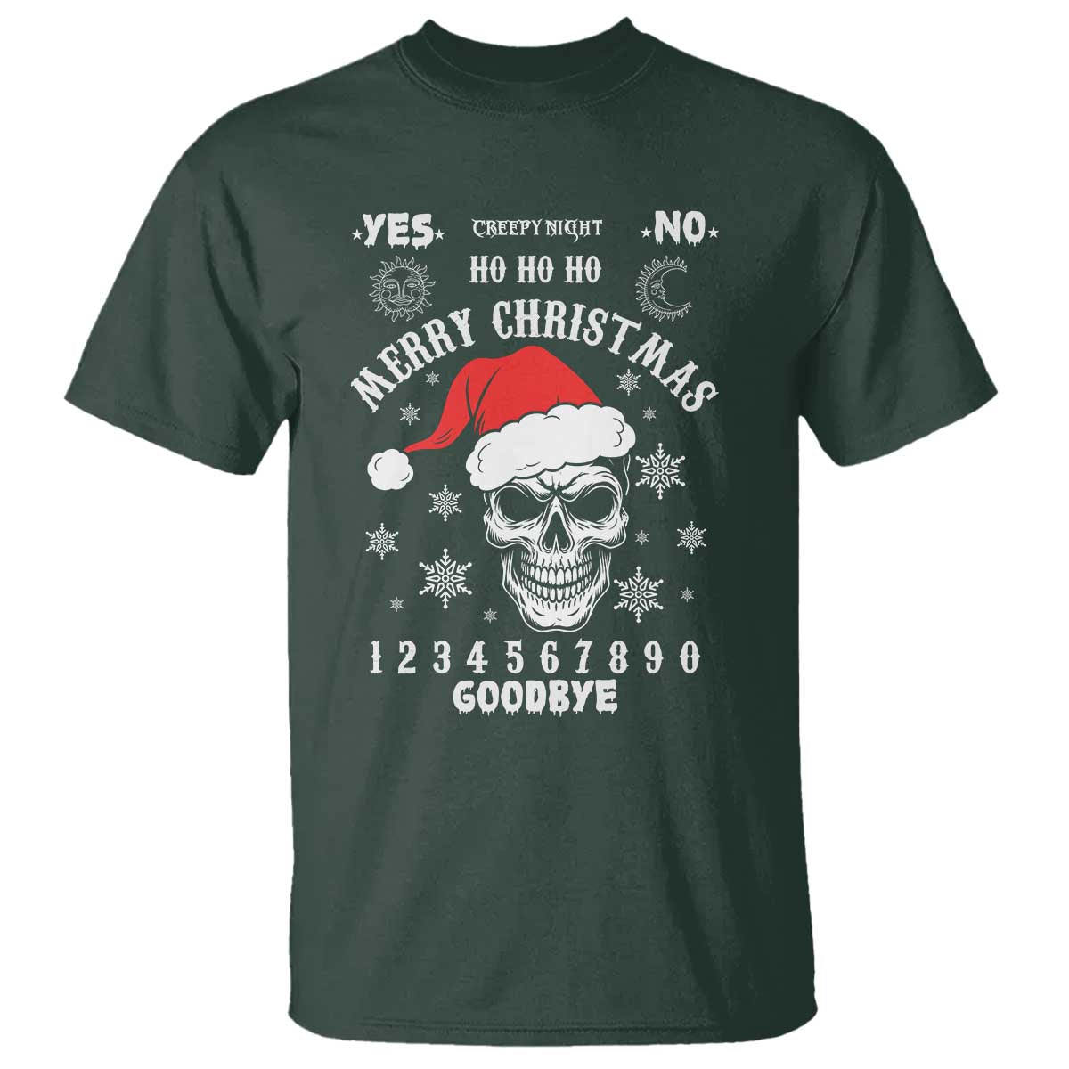 Dark Christmas Spirit Board T Shirt Creepy Merry Xmas Skull and Ouija Horror Holiday TS02 Dark Forest Green Print Your Wear
