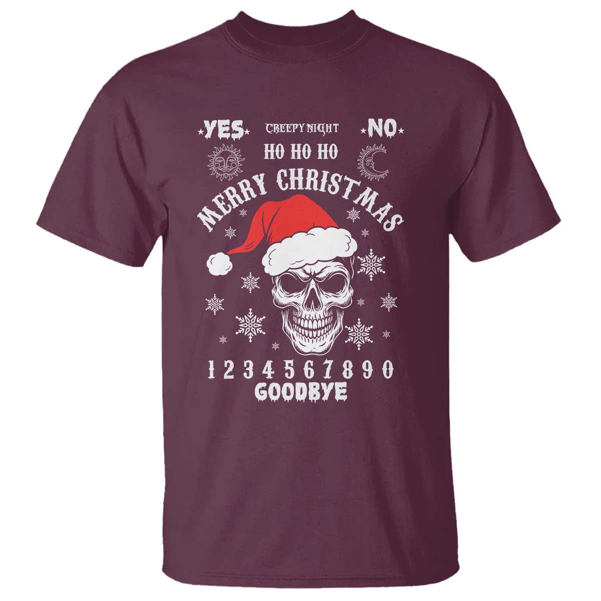 Dark Christmas Spirit Board T Shirt Creepy Merry Xmas Skull and Ouija Horror Holiday TS02 Maroon Print Your Wear