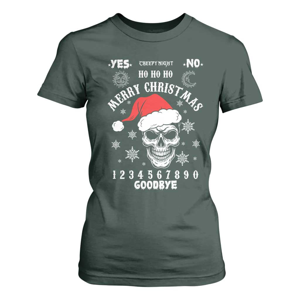 Dark Christmas Spirit Board T Shirt For Women Creepy Merry Xmas Skull and Ouija Horror Holiday TS02 Dark Forest Green Print Your Wear