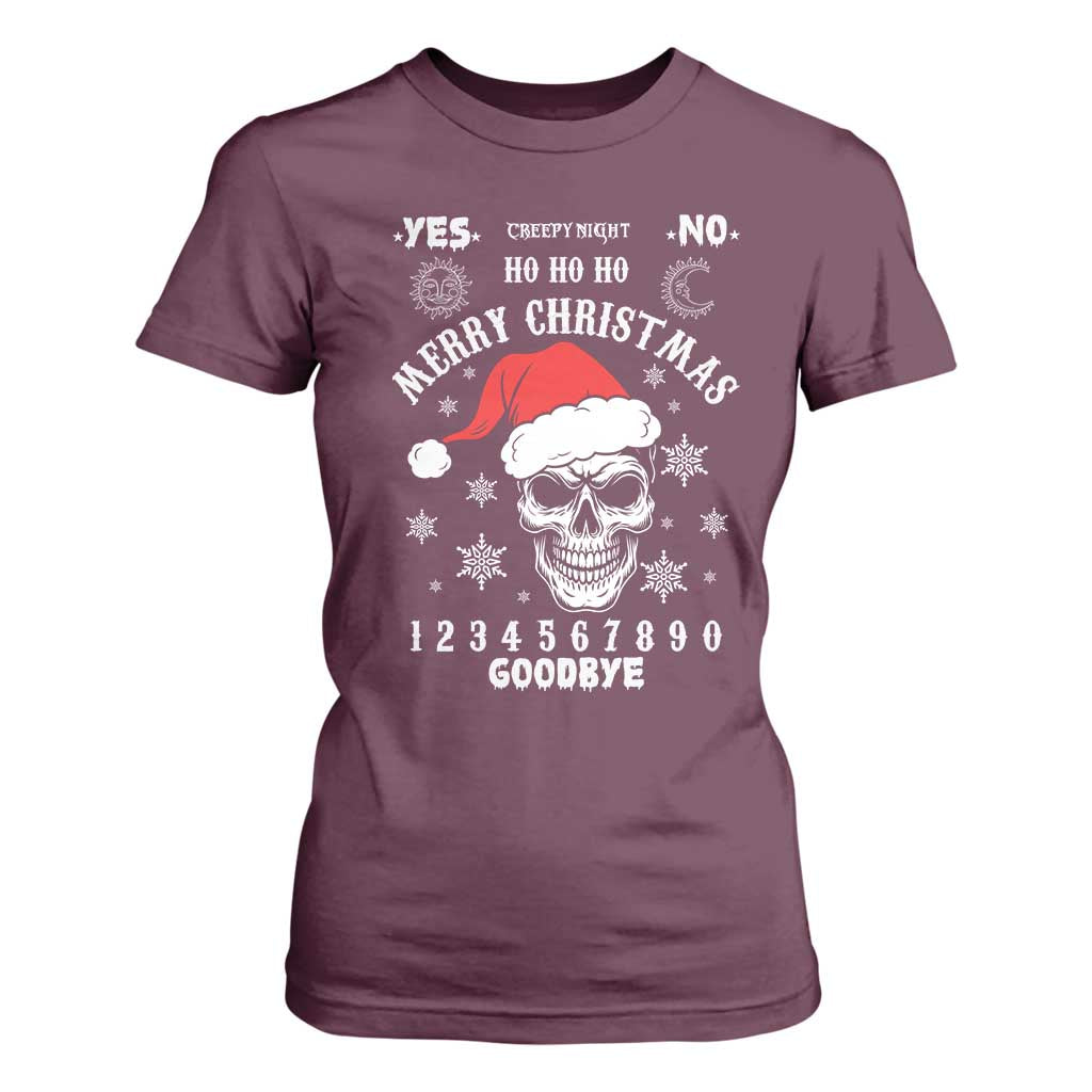 Dark Christmas Spirit Board T Shirt For Women Creepy Merry Xmas Skull and Ouija Horror Holiday TS02 Maroon Print Your Wear
