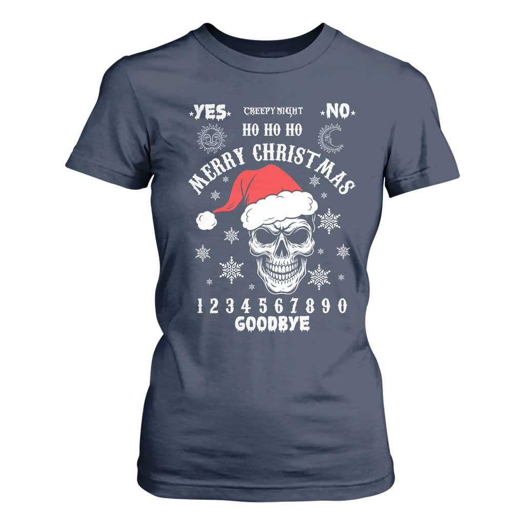 Dark Christmas Spirit Board T Shirt For Women Creepy Merry Xmas Skull and Ouija Horror Holiday TS02 Navy Print Your Wear