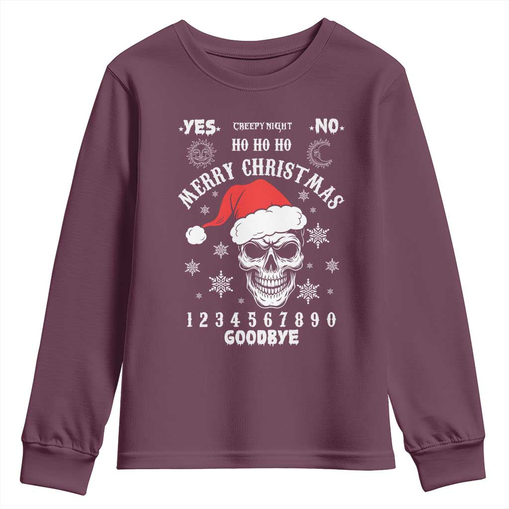 Dark Christmas Spirit Board Youth Sweatshirt Creepy Merry Xmas Skull and Ouija Horror Holiday TS02 Maroon Print Your Wear