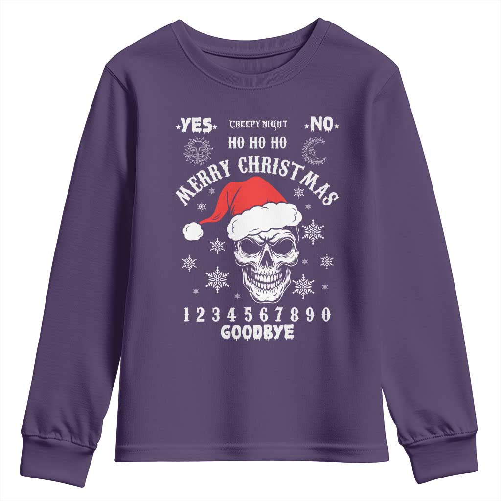 Dark Christmas Spirit Board Youth Sweatshirt Creepy Merry Xmas Skull and Ouija Horror Holiday TS02 Purple Print Your Wear
