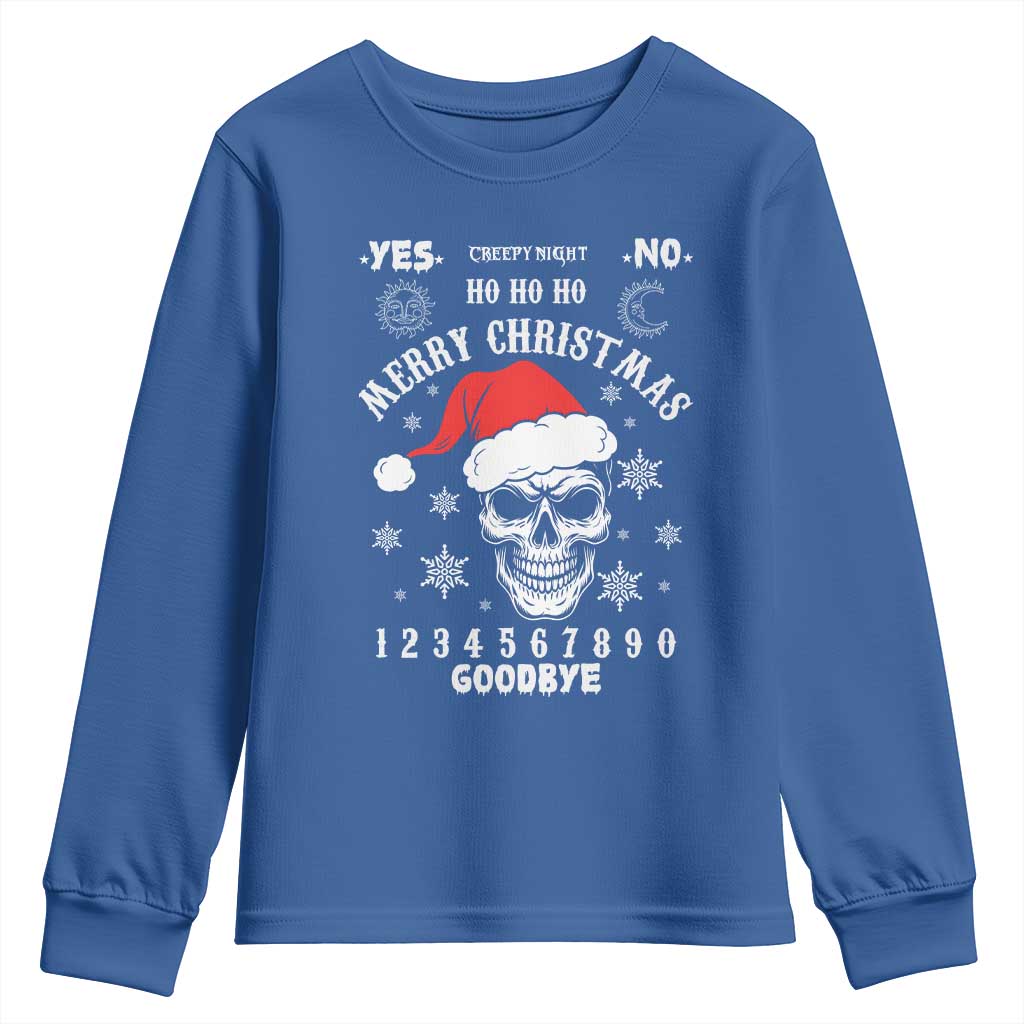 Dark Christmas Spirit Board Youth Sweatshirt Creepy Merry Xmas Skull and Ouija Horror Holiday TS02 Royal Blue Print Your Wear
