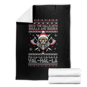 Deck The Halls With Skulls and Bodies Throw Blanket Viking Christmas Fa La La Valhalla TS02 Black Print Your Wear