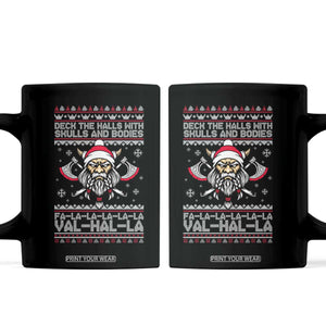 Deck The Halls With Skulls and Bodies Coffee Mug Viking Christmas Fa La La Valhalla TS02 Black Print Your Wear