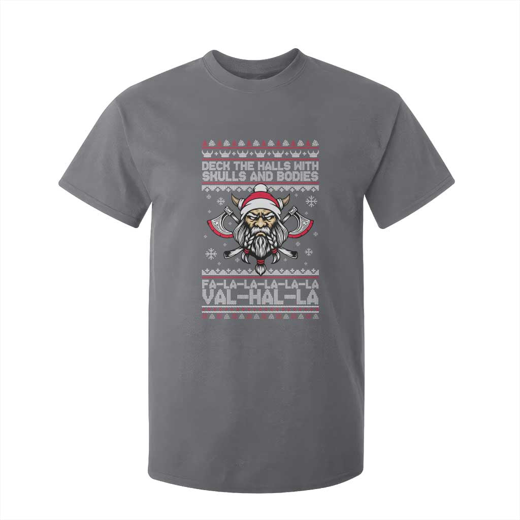 Deck The Halls With Skulls and Bodies T Shirt For Kid Viking Christmas Fa La La Valhalla TS02 Charcoal Print Your Wear