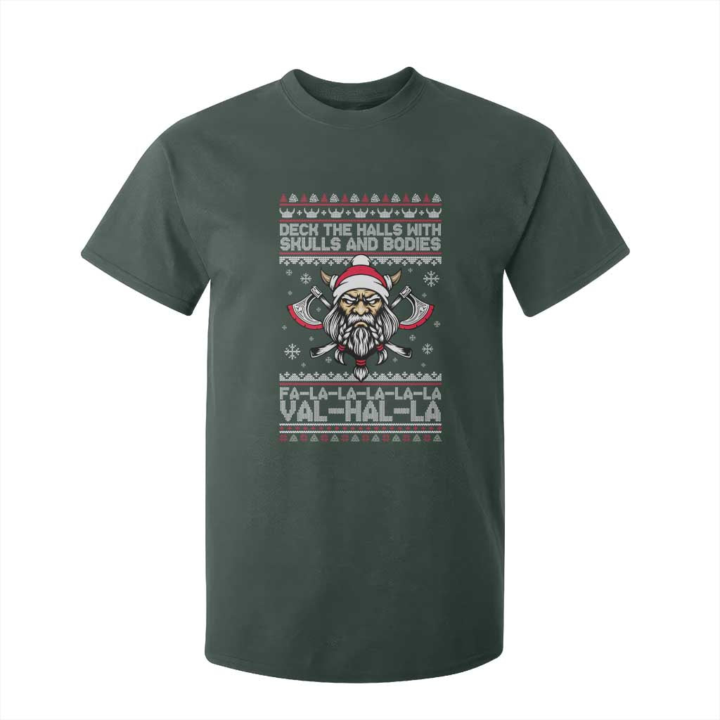 Deck The Halls With Skulls and Bodies T Shirt For Kid Viking Christmas Fa La La Valhalla TS02 Dark Forest Green Print Your Wear