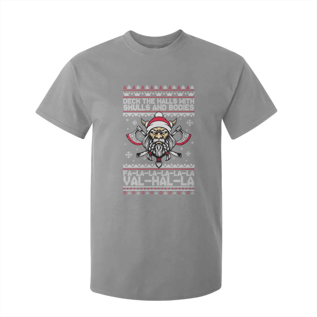 Deck The Halls With Skulls and Bodies T Shirt For Kid Viking Christmas Fa La La Valhalla TS02 Sport Gray Print Your Wear