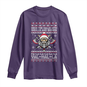 Deck The Halls With Skulls and Bodies Long Sleeve Shirt Viking Christmas Fa La La Valhalla TS02 Purple Print Your Wear