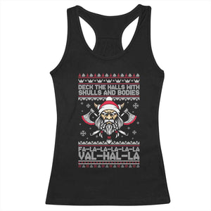 Deck The Halls With Skulls and Bodies Racerback Tank Top Viking Christmas Fa La La Valhalla TS02 Black Print Your Wear
