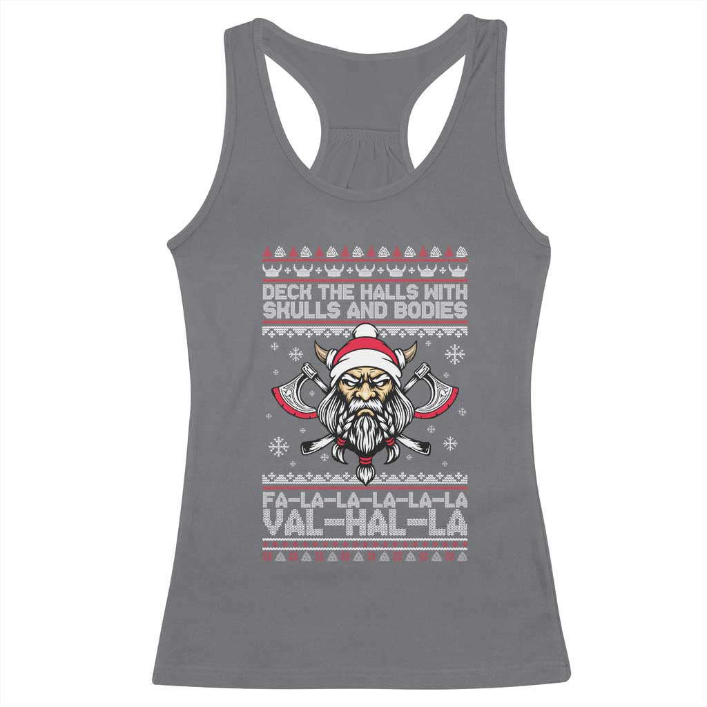 Deck The Halls With Skulls and Bodies Racerback Tank Top Viking Christmas Fa La La Valhalla TS02 Charcoal Print Your Wear