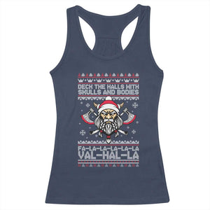 Deck The Halls With Skulls and Bodies Racerback Tank Top Viking Christmas Fa La La Valhalla TS02 Navy Print Your Wear