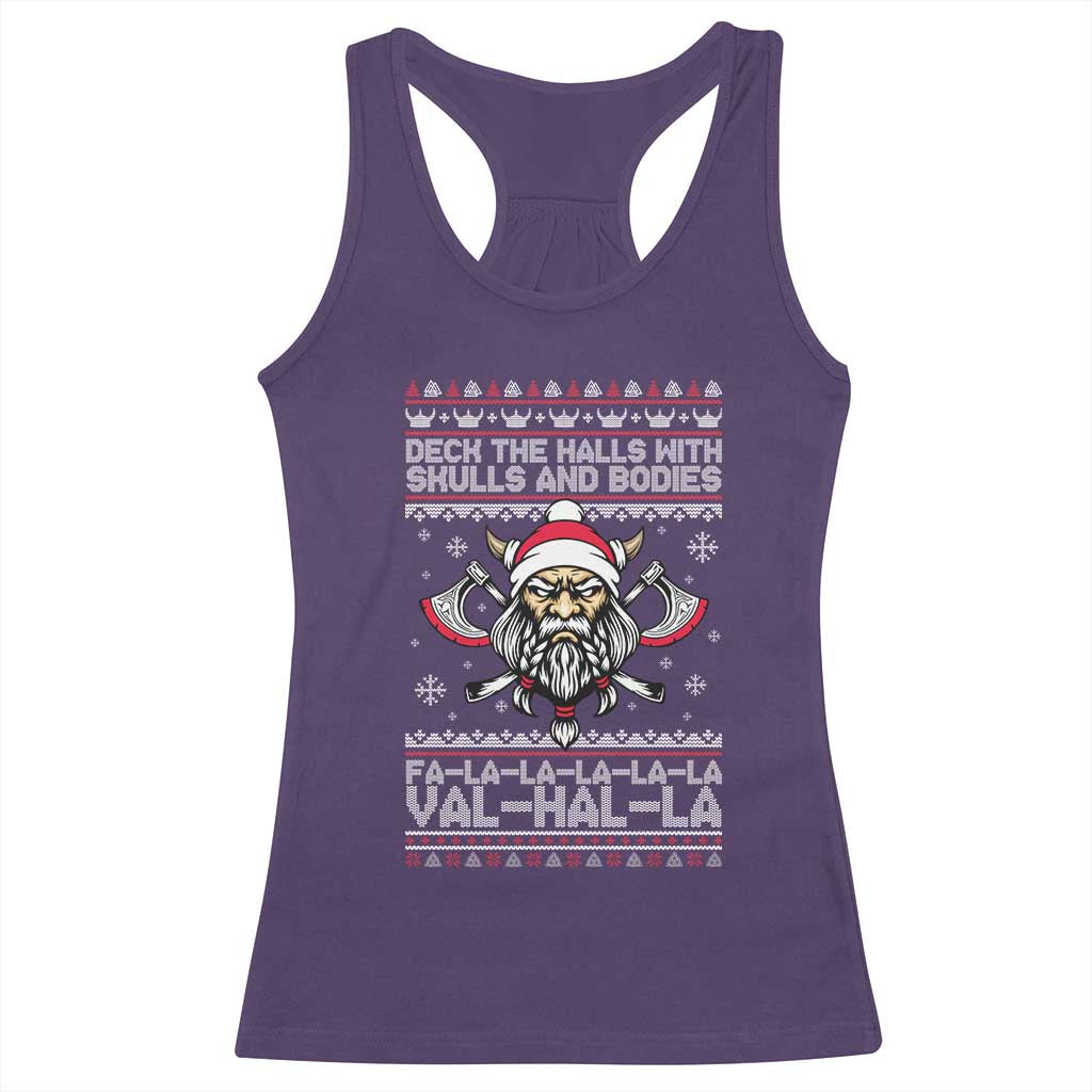 Deck The Halls With Skulls and Bodies Racerback Tank Top Viking Christmas Fa La La Valhalla TS02 Purple Print Your Wear